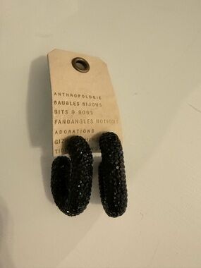 Anthropologie Black Sequin Hoop Earrings- NWT